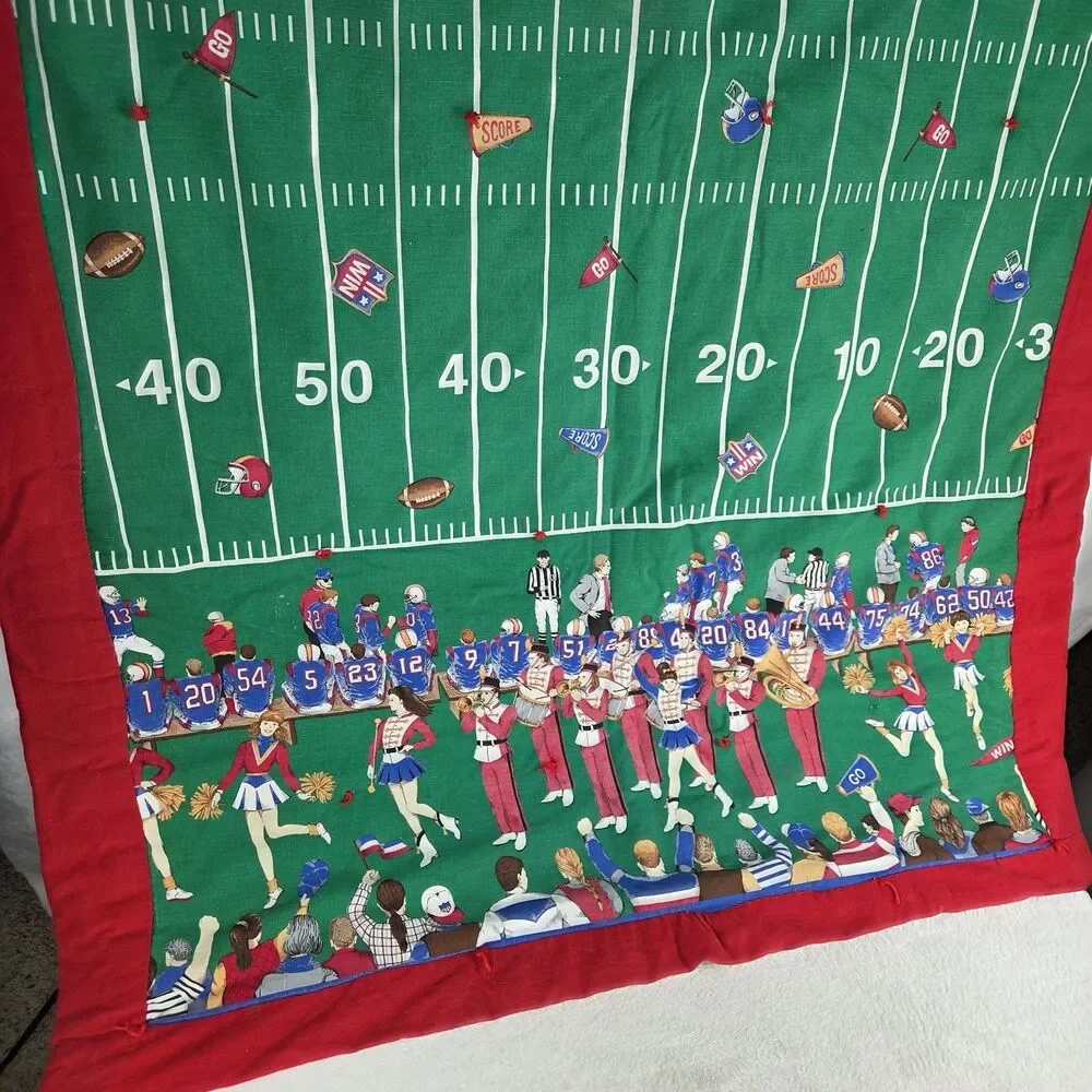 Vintage Handmade Football Field Children’s Comforter Blanket 56x40 Sports Theme